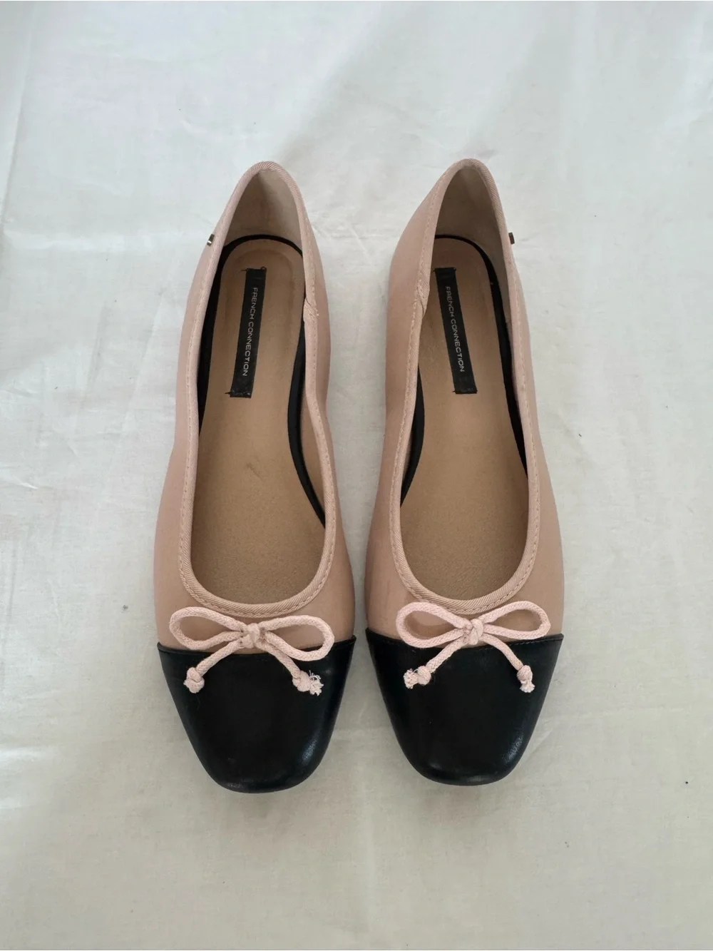 French Connection Two-Tone Pink and Black Cap-Toe Ballet Flats Size 11